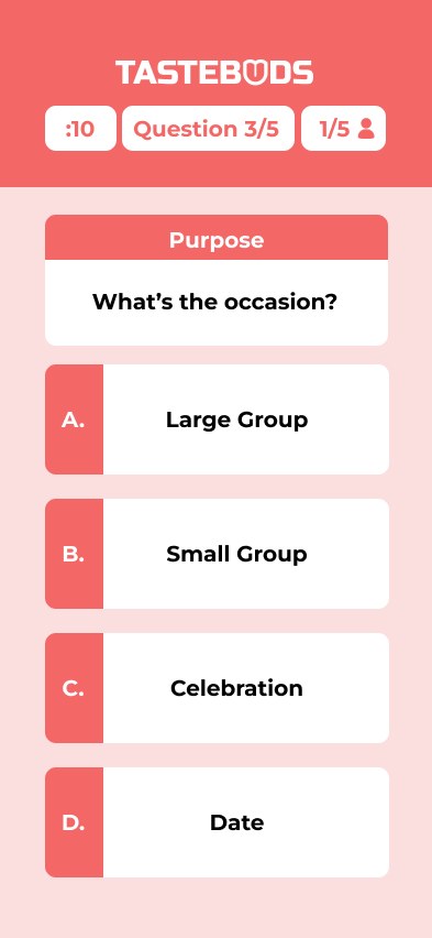 Tastebuds quiz question three asking about the occasion