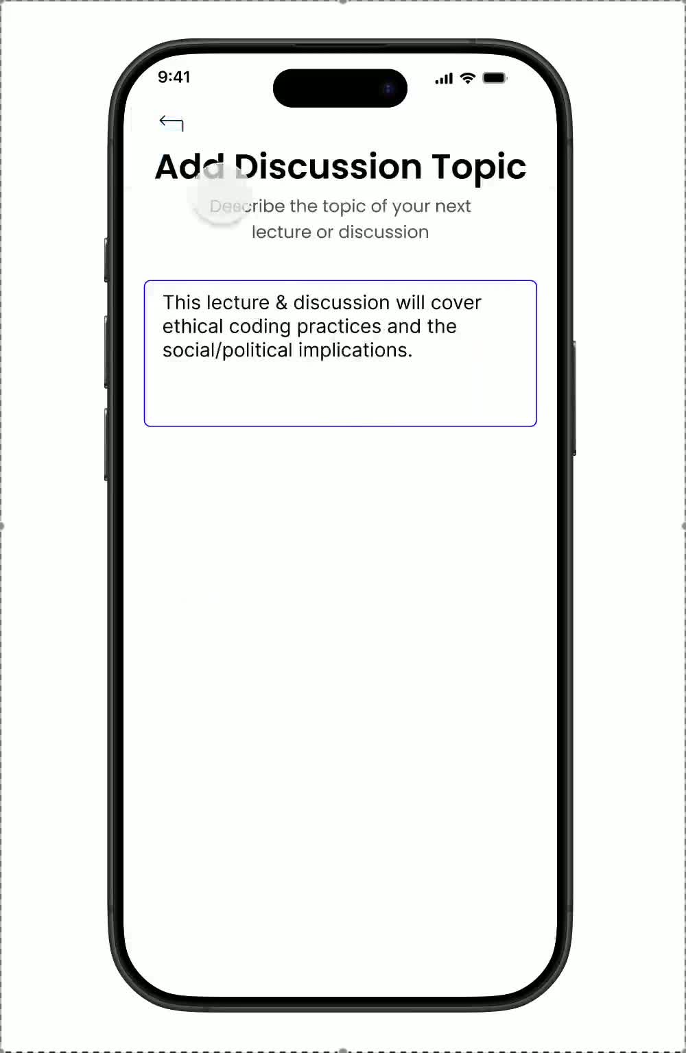The professor side: creating a discussion topic for an upcoming class.