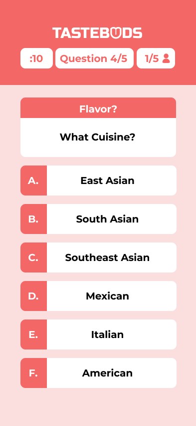 Tastebuds quiz question four asking about cuisine preference